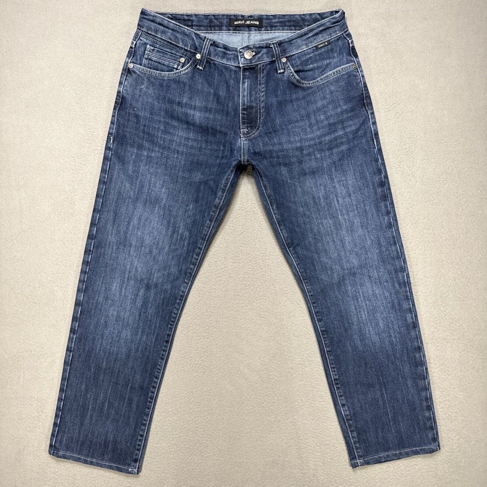 Mavi Zach Jeans Mens Sz 33x32 (32x28) Blue Straight Preppy Faded Dark Wash Denim